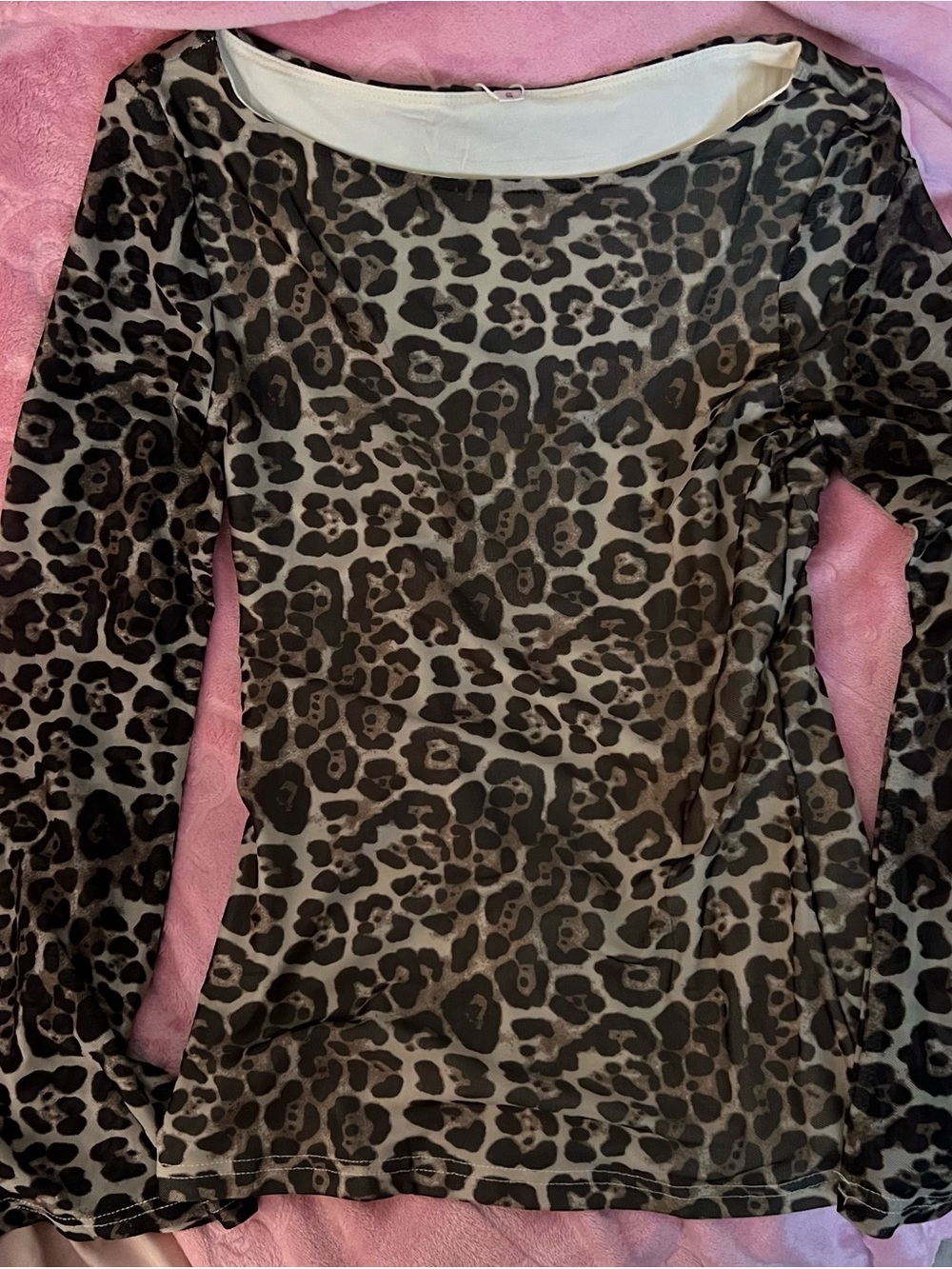 Leopard Print Long-Sleeve Sheer Blouse - Brown/Black